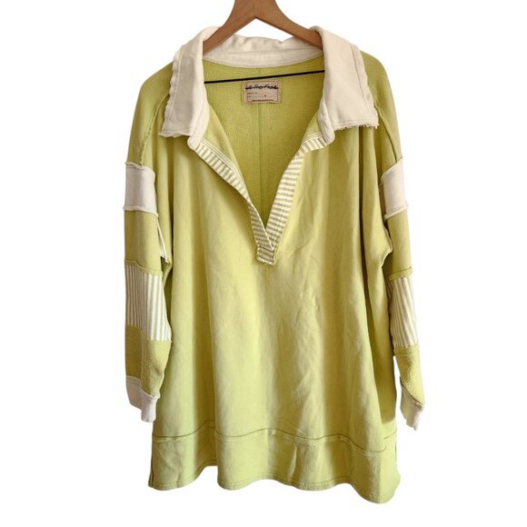 NWOT Free People We the Free Clean Prep Polo Pullover Cotton Sweatshirt Lime M - Picture 4 of 6